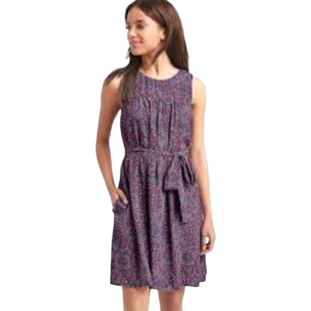 NWOT Gap red purple floral shirred swing dress Womens Medium - Picture 1 of 11